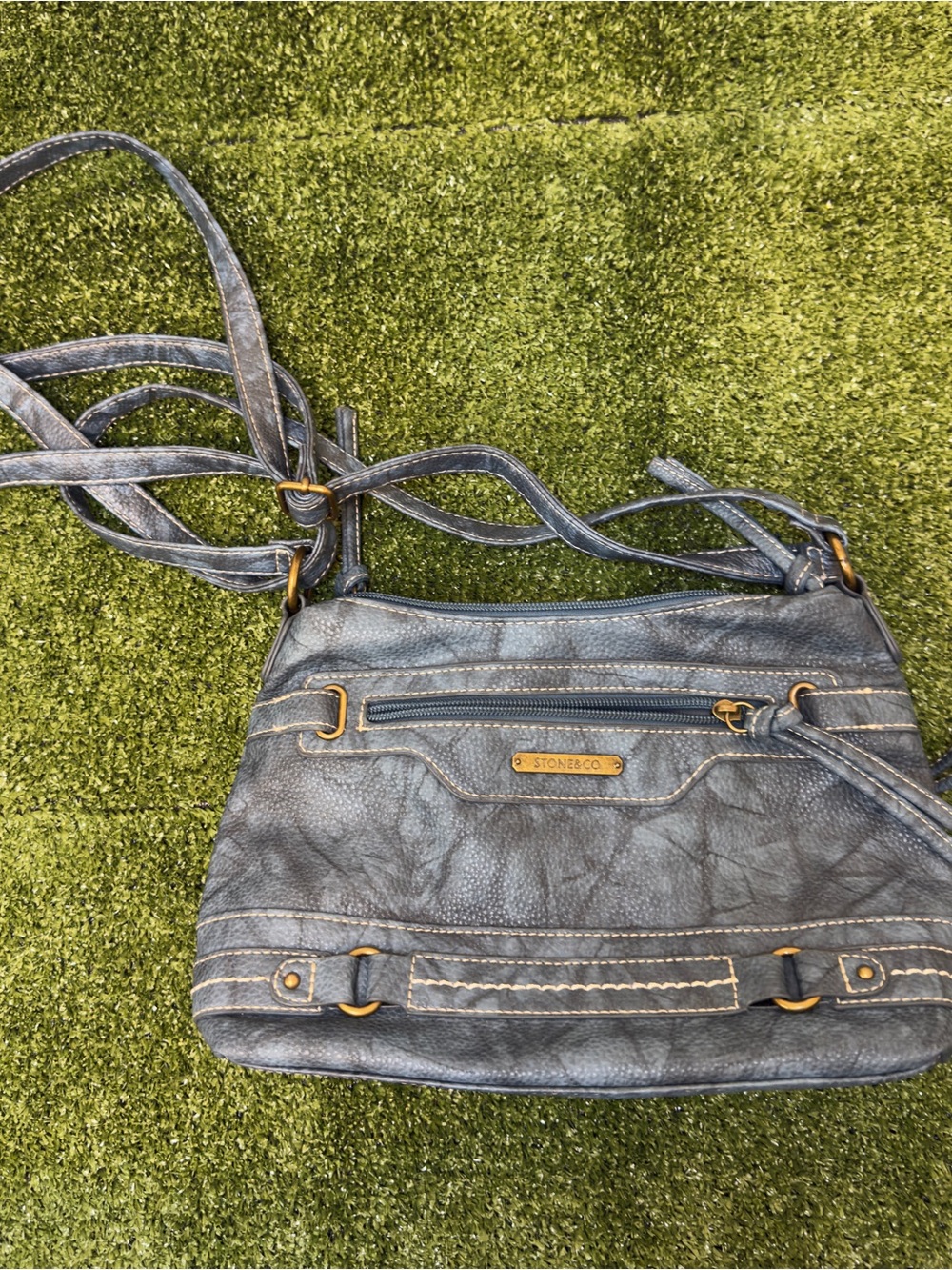 Stone & Co. Denim Blue Textured Crossbody Bag